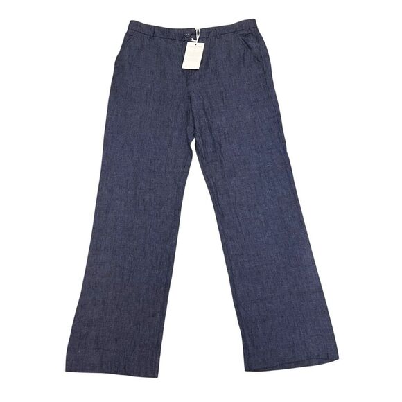 New Garnett Hill Women’s 10 Dark Blue Indigo 100% Linen Trouser Wide Leg‎ Pants - Picture 1 of 7